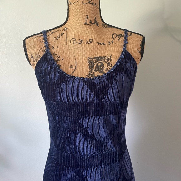 Vintage 90s Navy Crushed Velvet Maxi Dress By Scott McClintock Petites Size 10 - Picture 5 of 15